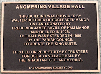 Village Hall Plaque presented by The Angmering Society in 2005